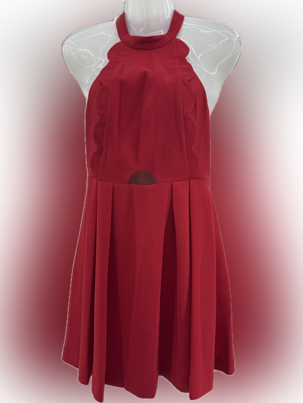 NWT Red BCBGeneration halter Neck dress Size 4 Cutout Scalloped Edge Mini